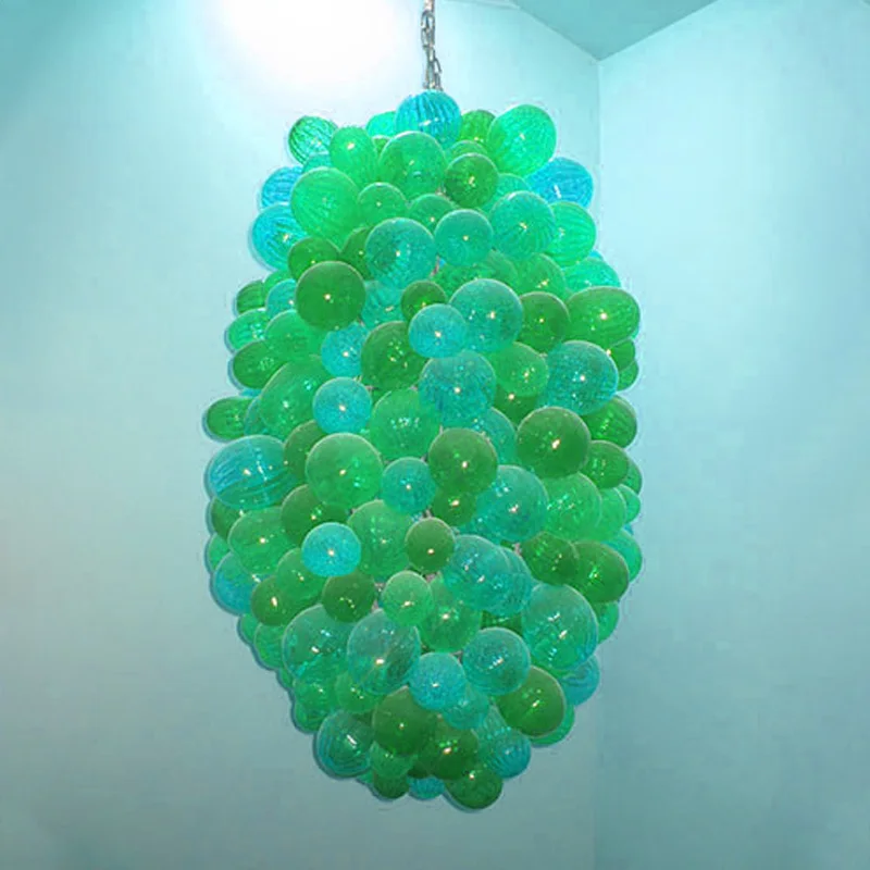 Green Bubble Pendant Lamps Lights LED Hand Blown Glass Ball Chandelier Lighting for Living Dining Room