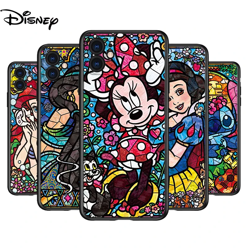 Mosaic Stitch Princess For Apple iPhone 15 14 13 12 11 Pro Max Mini XS X XR 7 8 6 Plus 5S Silicone Black Phone Case Coque Capa