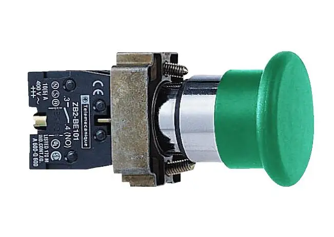 Xb2bc31 button = zb2bz101c + zb2bc3c ø 22 botão cogumelo, verde, cabeça de cogumelo diâmetro ø 40, mola de devolução, 1 não