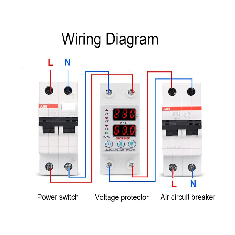Top Vendor 63A 220V 230V Over And Under Voltage Relay Protector Overvoltage Protection Overvoltage Current Adjustable Gauge