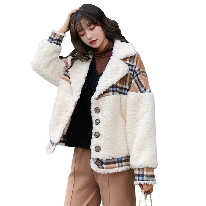 Women\'s winter new Korean style loose short quilted wool coat stitching houndstooth fashion women winter coat wool 2020