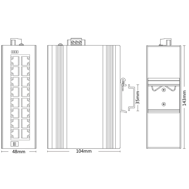 Industrial 16-Port 10/100/1000Mbps Gigabit Unmanaged -40 to 75°C DIN-Rail IP40 MARVELL Solution Ethernet Switch