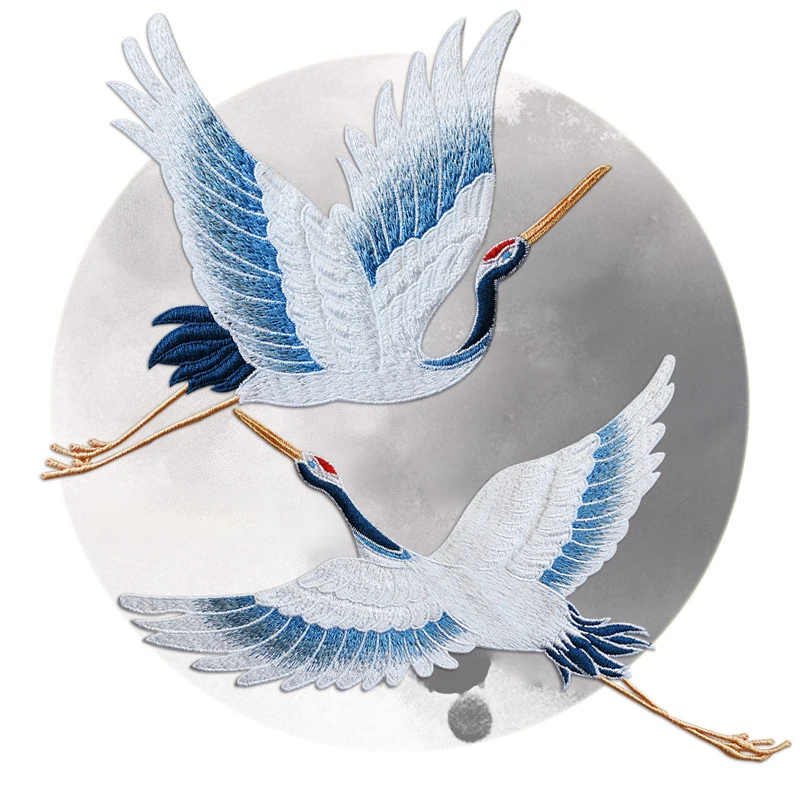 Chinese Style Embroidery Appliques Crane Clothes Patches for Clothing Jackets Animal Birds Sewing Supplies Custom Patch Badges