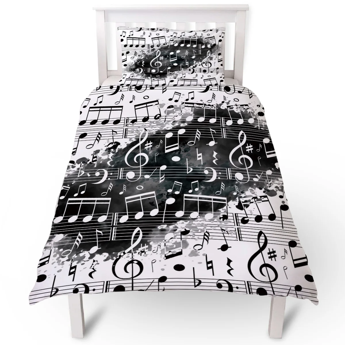 Musical Note Music Black And White Watercolor Splatter Duvet Cover Set 2/3/4pcs Bedding Set Bed Sheet Pillowcases Cover Set