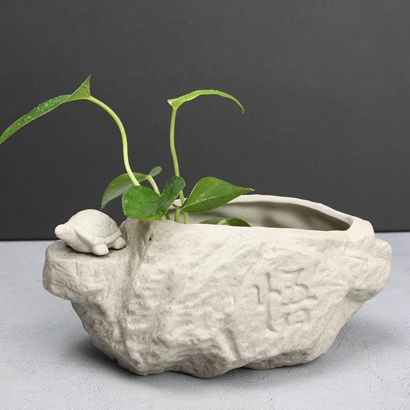 Miedziana trawa pieniężna hydroponiczna doniczka imitacja kamienia Bonsai miska na wodę miska lotosowa lilia wodna kreatywna ceramiczna nieporowata