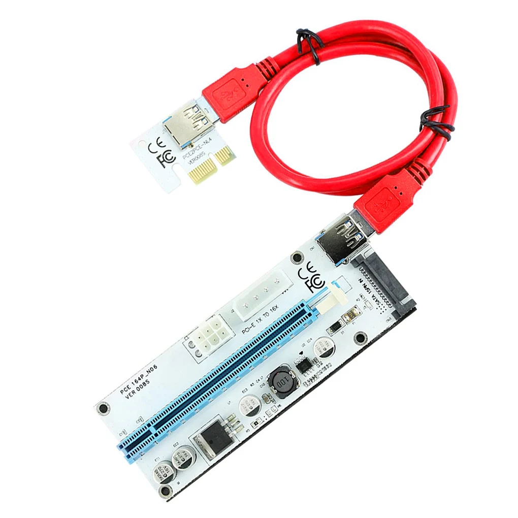 

PCI-E Riser Board 6-pin Interface 1x to 16x Adapter Graphic Card PCI-E Extender Board Red White Red Cable