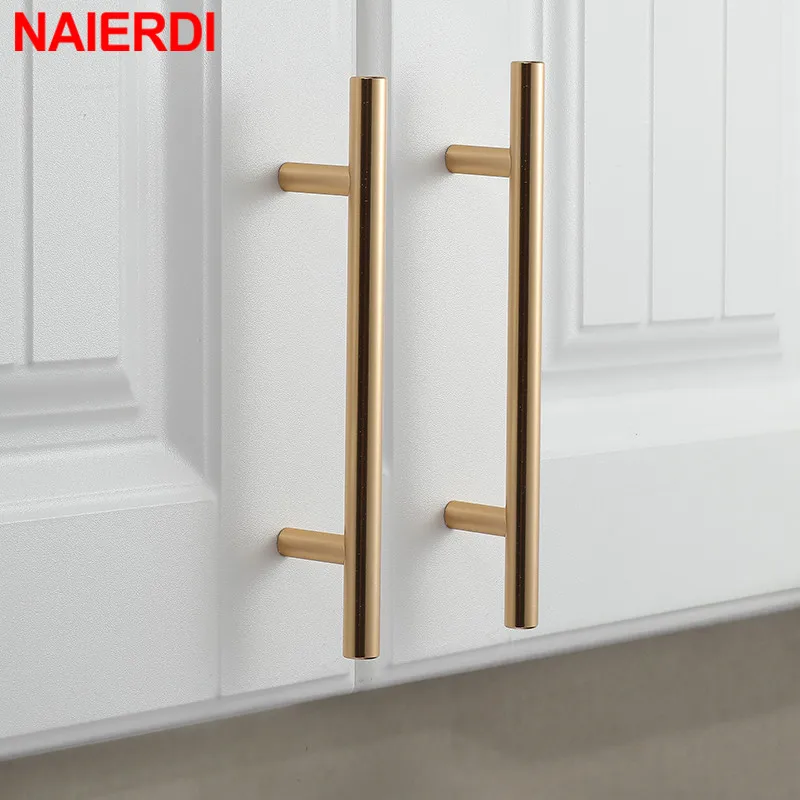NAIERDI Stainless Steel Straight Cupboard Handles Knobs Brushed Black Gold Kitchen Door Handles Cabinet Pull Furniture Handle