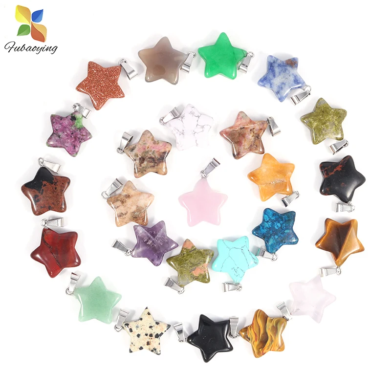 25 uds dijes piedra Natural cristal cuarzo estrella colgantes collar regalo venta al por mayor dijes para la fabricación de joyas