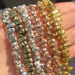 Natural Irregular Volcanic Lava Stone Rose Gold Silver Color Hematite Loose Beads for Jewelry Making DIY Bracelet 15''Inches