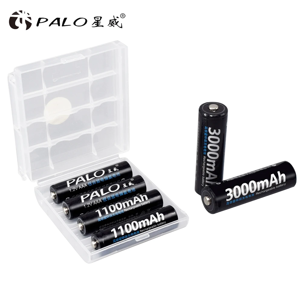 PALO 4Pcs 1.2V 3000mAh AA Batteries+4Pcs 1.2V 1100mAh AAA Batteries NI-MH AA/AAA Rechargeable Battery with Battery Box Gift