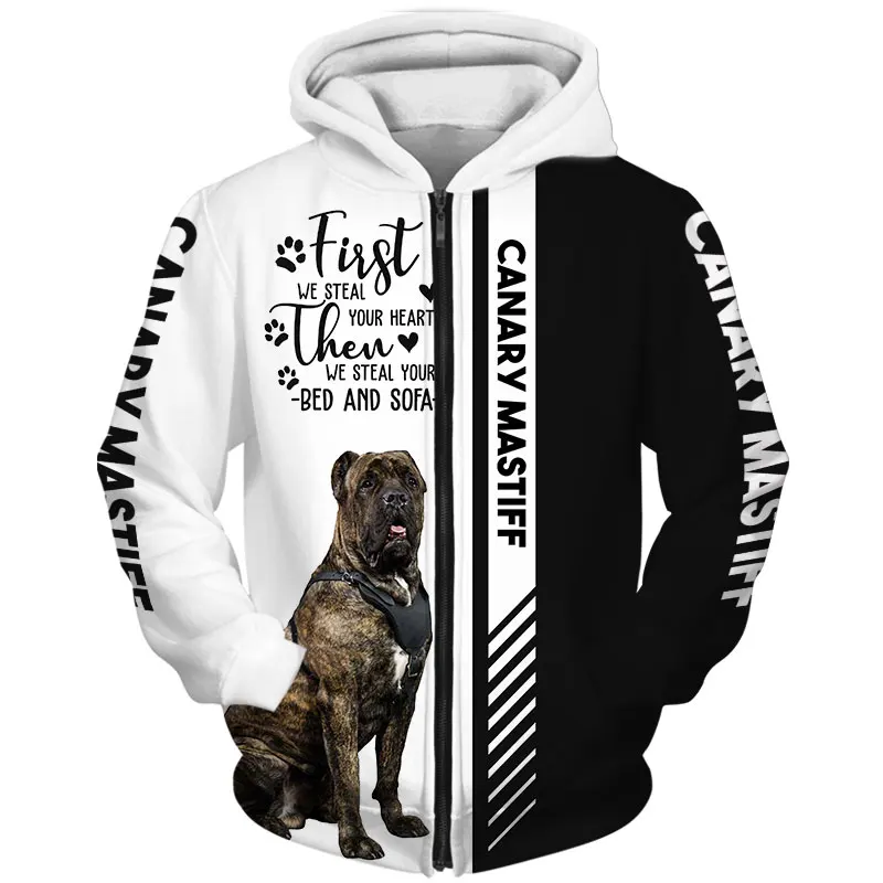 Perro De Presa Canario Hond 3D Gedrukt Unisex Deluxe Hoodie Mannen/Vrouwen Sweatshirt Streetwear Zip Pullover Casual Jas Trainingspak