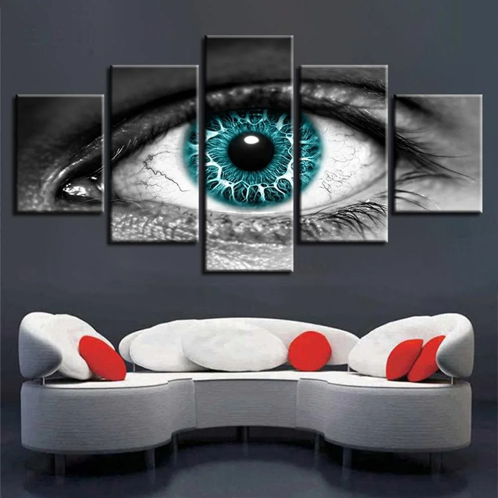 Wall Art Canvas Painting 5Pcs Nordic Abstract Geometric Eyes Beautiful Blue Eyes Art Poster Print Wall Picture for Living Room