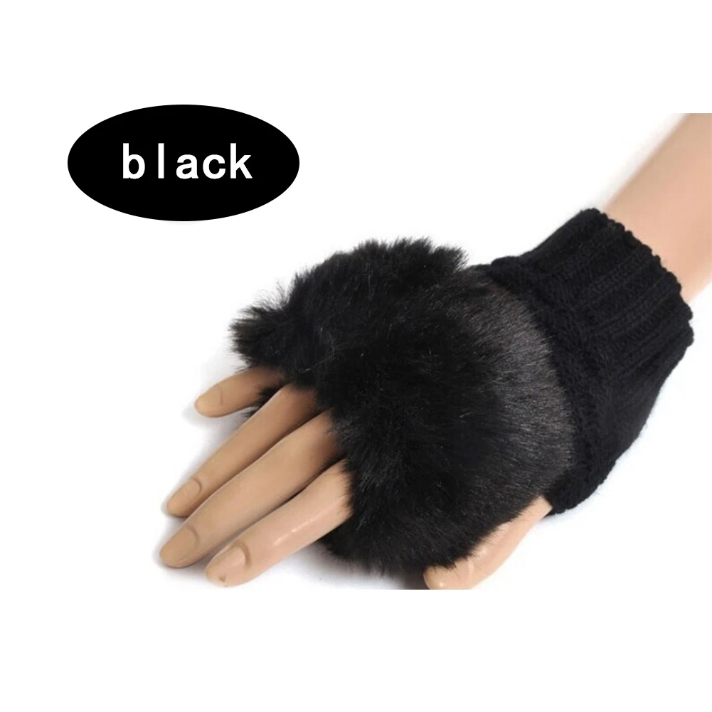 Women Winter Warm Gloves Sexy Faux Rabbit Fur Hand Wrist Warmer Fingerless Gloves Mittens For Ladies Half-Finger Gloves