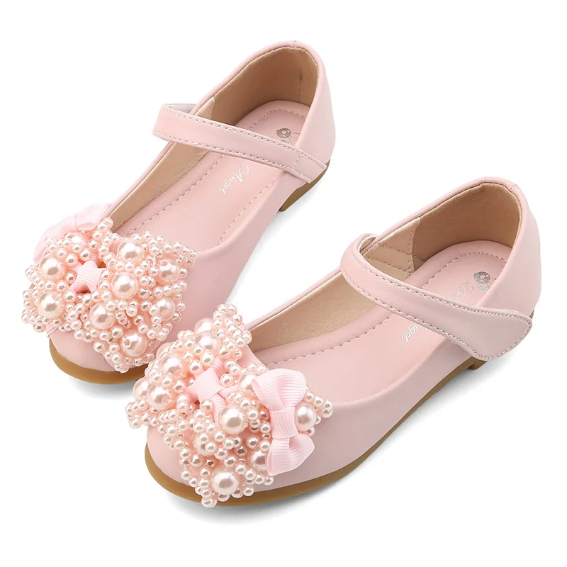 Autumn Child Dress Leather Shoes For School Girls Fashion Bow Beaded Princess Wedding Party Shoes 2 3 4 5 6 7 8 9 10 11 12 Years