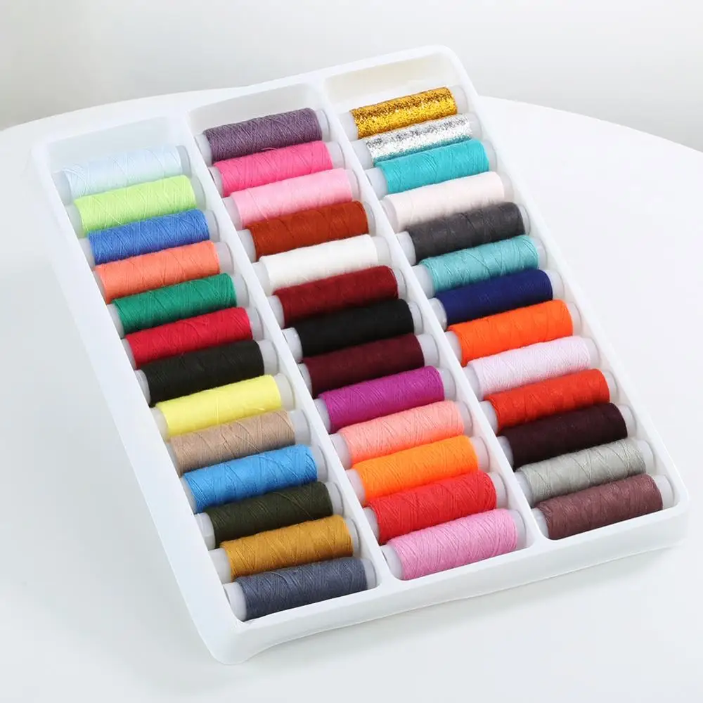 39 Mixed Colors Pure Polyester Yarn Sewing Thread Machine Hand Embroidery 200 Yard Each Spool Sewing Kit