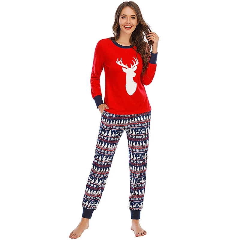 Newest Christmas Pjs Family Matching Outfits Xmas Pajamas New Year Red Elk Print Cartoon Xmas Pajamas Family Home Wear Suit