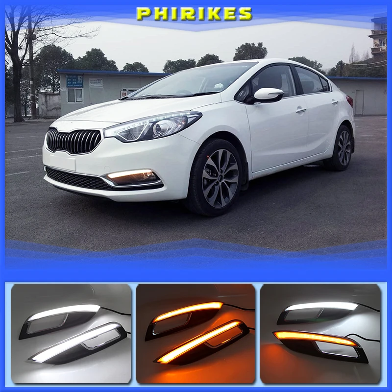 For Kia K3 Cerato 2013 2014 2015 2016 Led Daytime Running Lights DRL fog lamp cover with Yellow Turning Signal Lamp