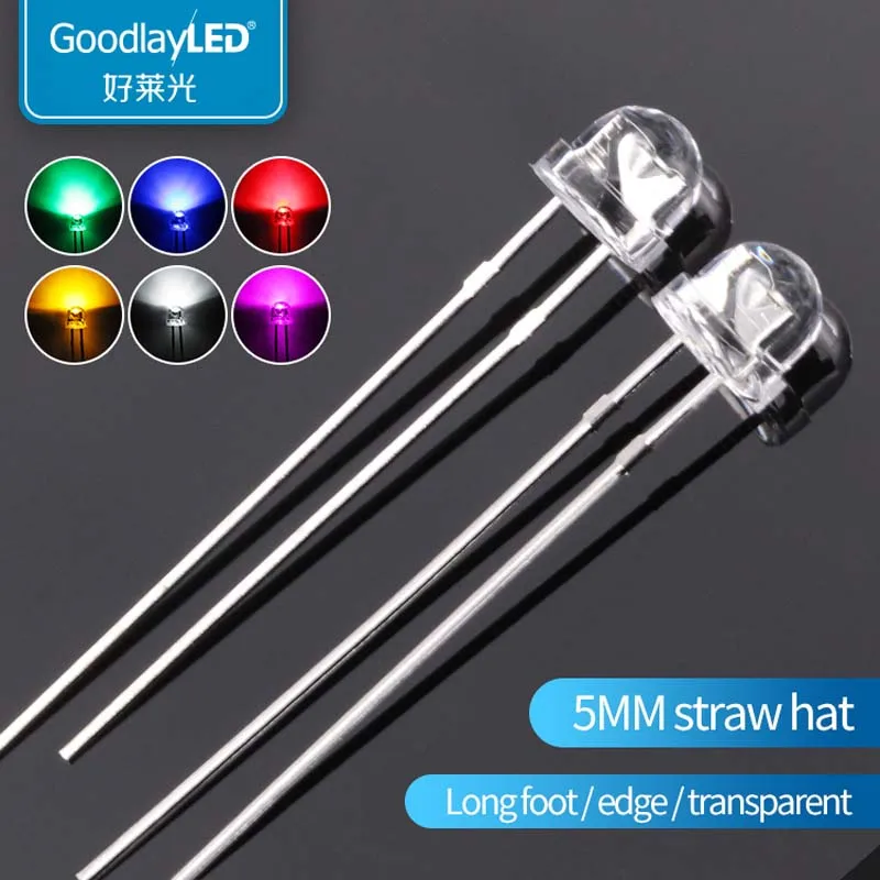 

1000PCS/LOT 5mm straw hat long leg transparent edge white red blue green yellow light-emitting diode LED