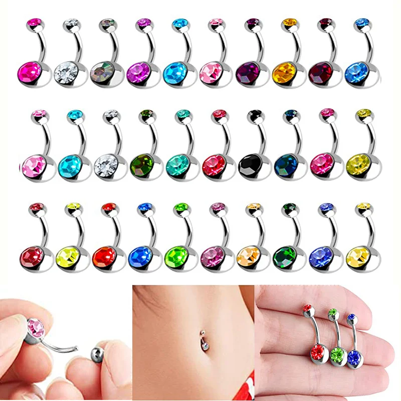 5/10/20/30 Pcs Colorful 14G Belly Barbell Rings CZ Crystal Belly Bars Navel Rings Belly Stud for Women Belly Piercing Jewelry