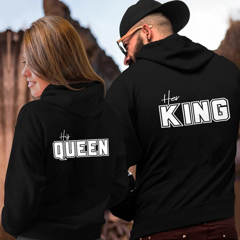 Women Men Couple Hoodies Chritsmas Costumes Lovers Sweatshirt Lovers Couples HIS QUEEN HER KING