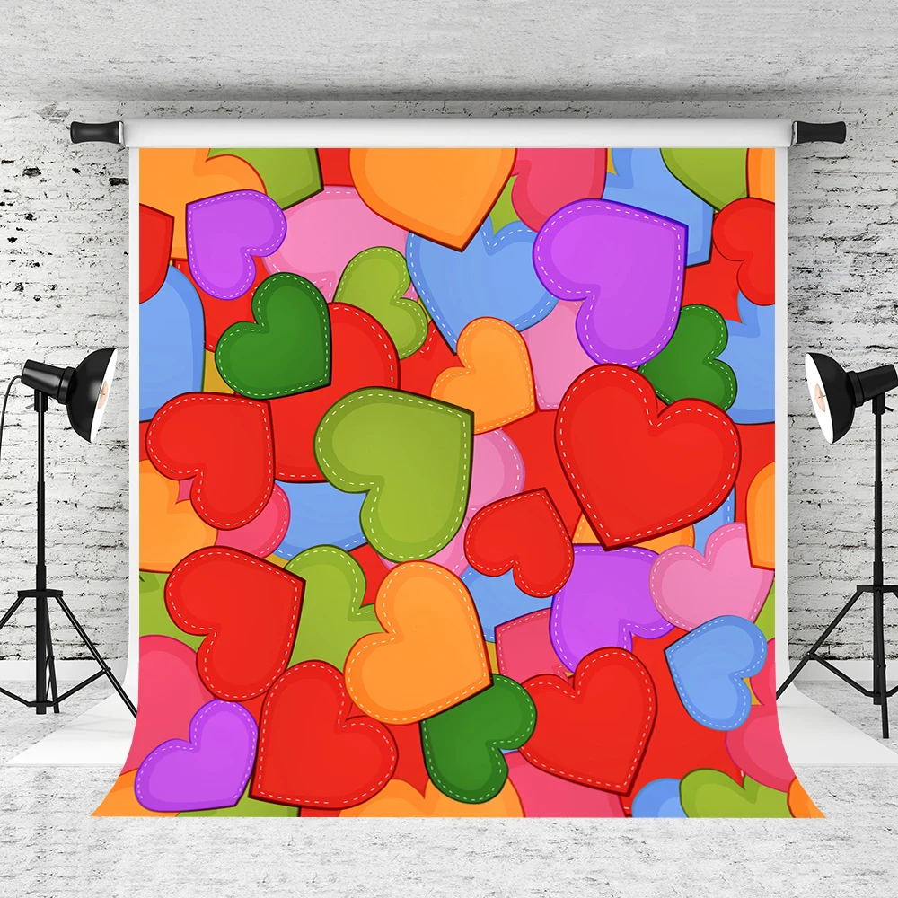 

VinylBDS Valentine'S Day Photography Backdrop Colorful Heart Studio Background Stage Backdrop Microfiber Photo Studio