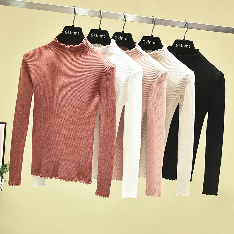 Sweater Turtleneck Ruched Pullover Korea Winter Tops 2021 Women Warm Cashmere Sweater Autumn Winter Female Chic Sweater Pink