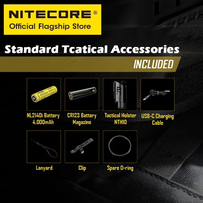 NITECORE P10i one-button flash tactical flashlight small straight self defense USB Rechargeable flashlights 1800 Lumens, Battery