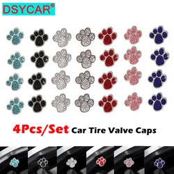 DSYCAR 4Pcs/Set Car Wheel Tyre Stem Air Caps Paw Diamond Dust-proof Caps Handmade Rhinestone Car Tire Valve Caps