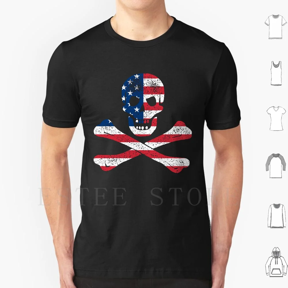 Skull And Bones American Flag Edition T Shirt Print Cotton Jolly Roger Skull And Bones Usa Merica American Flag Pirate