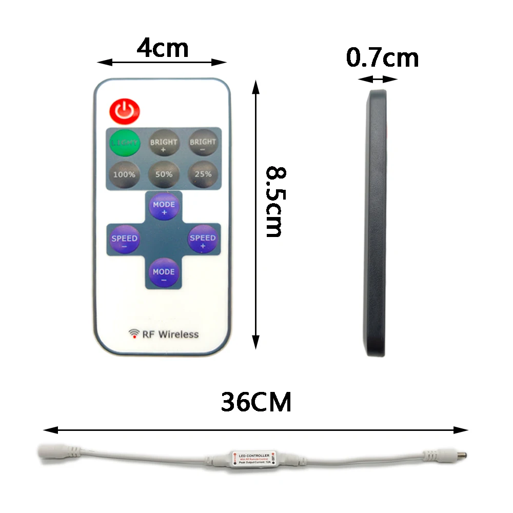 DC12V Led Controller Dimmer Wireless RF Remote to Control Single Color RGB Strip Lighting 3528 5050 led strip