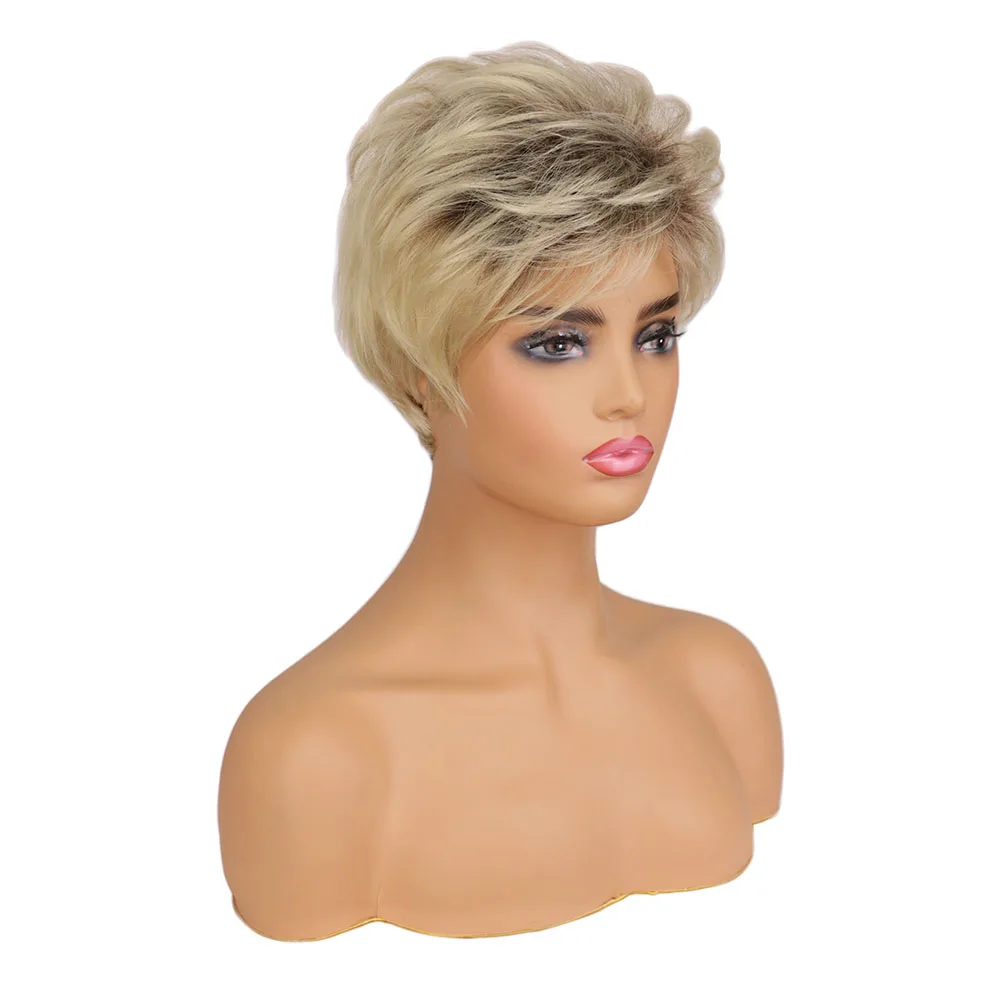 SuQ Short Classic Curly Wig Hair Synthetic Natural For Women Mixed Brown Blonde Heat Resistant Daily Short Wigs Female