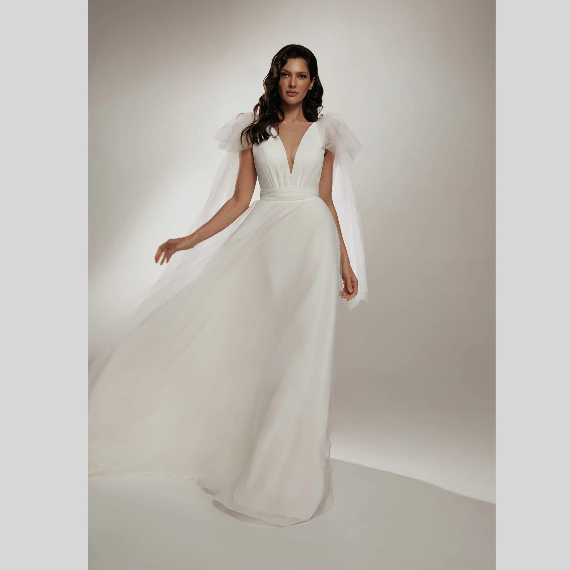 Robe de Mariée Élégante en Satin Personnalisée, Col en V, Dos aux, Grand Nministériels d, Balayage Simple, Couleur Blanche, 2025