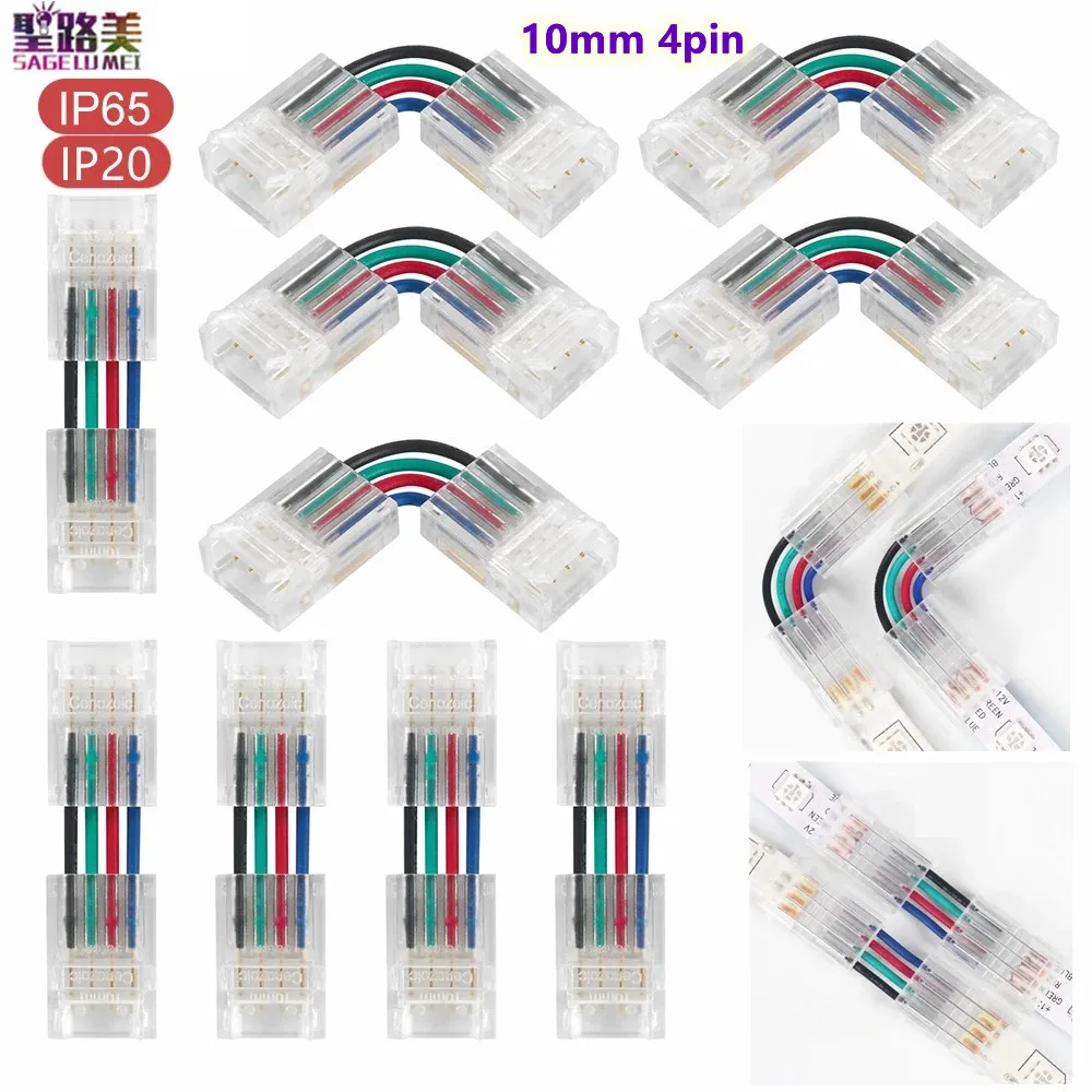 4Pin 10mm LED Strip Connector 90 Degree Corner Right Angle Adjustable /H shape Connector for 5050/3528 SMD RGB LED Strip Lights