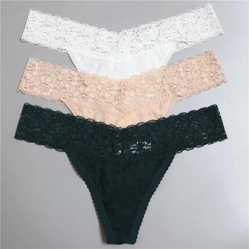 Strings en dentelle sans couture pour femmes, lingerie féminine sexy, string en T, culottes, sous-vêtements, 3 pièces