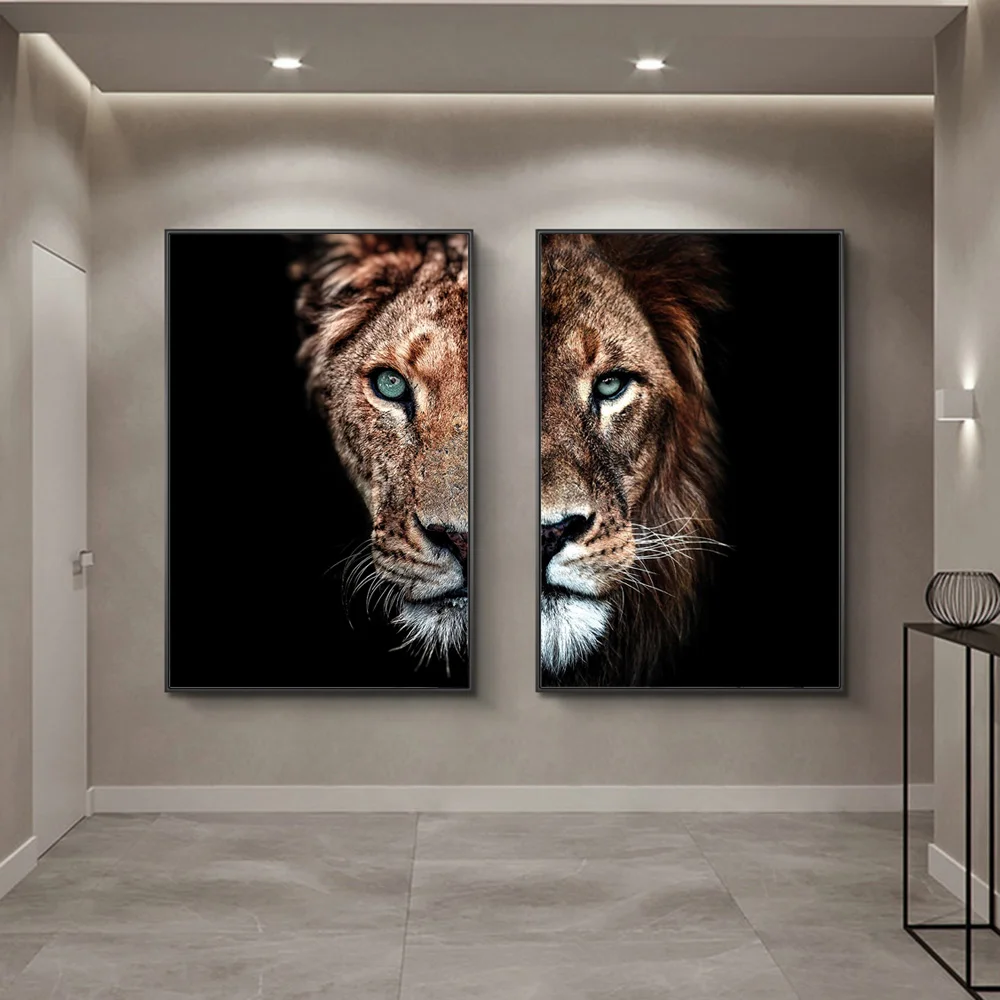 Lion Head Canvas Art Posters and Prints Animals Nordic Art Canvas Paintings on the Wall Art Lions Pictures For Living Room Decor