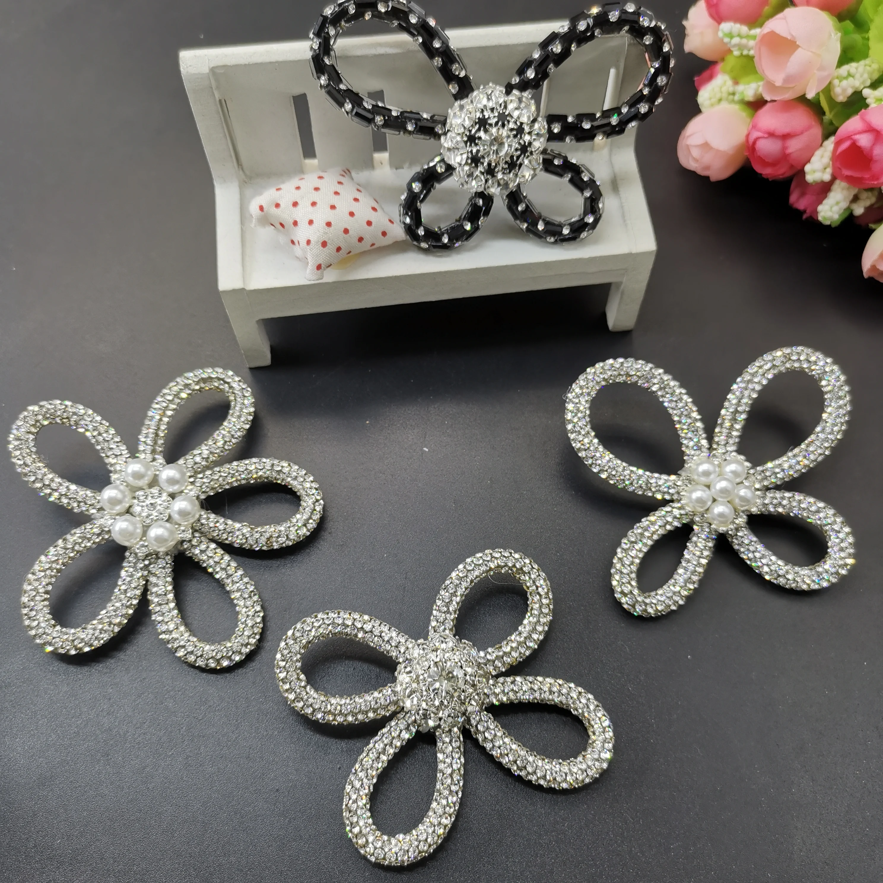 Bling Rhinestone Bow Brooches for Women Dress DIY Bowknot Pin Broches flower button decoration craft scrapbook accessories