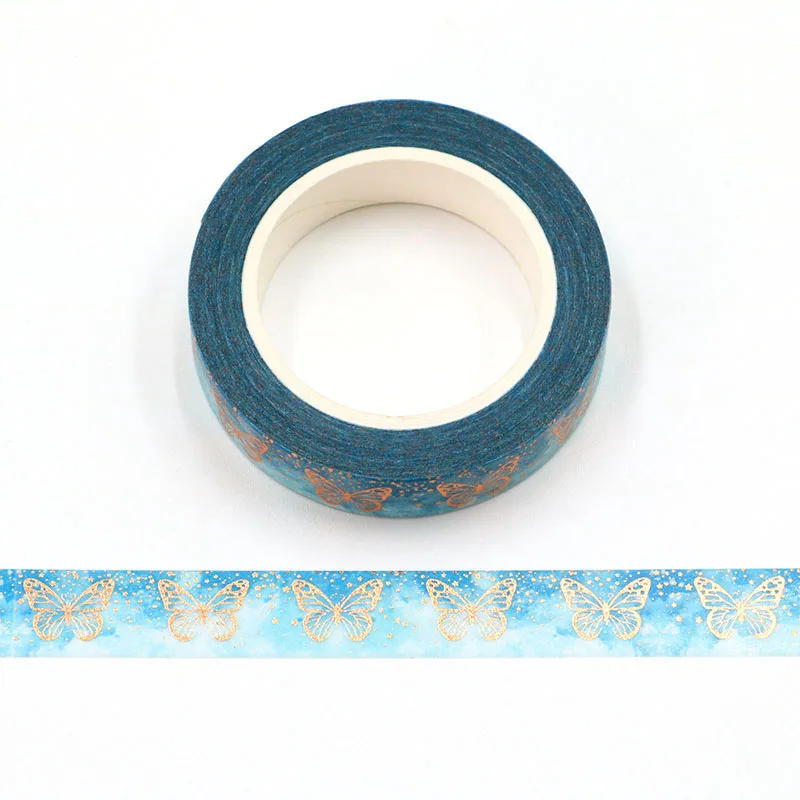 1PC 10MM*10M Foil Blue Butterfly washi tape Masking Tapes Decorative Stickers DIY Stationery School Supplies