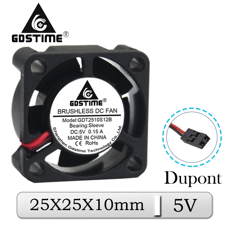 

10 Pcs Gdstime DC Micro Radiator 25x25x10mm 25mm 5V Dupont Brushless Axial Cooling Fan 25mmx10mm 2.5cm Minor Mini Cooler Fan