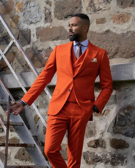 3Pcs Orange Jacket Pants Vest Custom Made Wide Peak Lapel Blazer Trousers Men Suits Sets Wedding Party Wear Coat Pants Waistcoat AliExpress