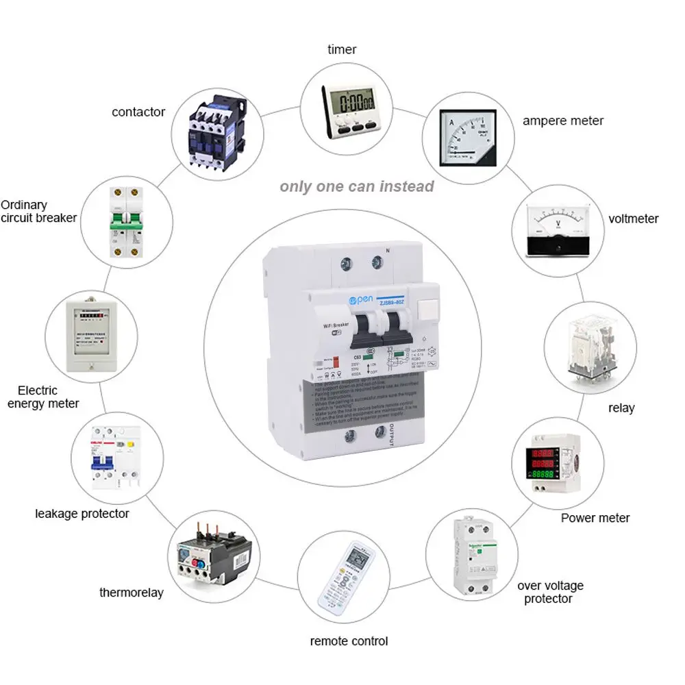 Imagem -03 - Disjuntor Rcbo com Monitoramento de Energia 2p Controle Remoto Wi-fi Compatível com Alexa e Google Home para Casa Inteligente