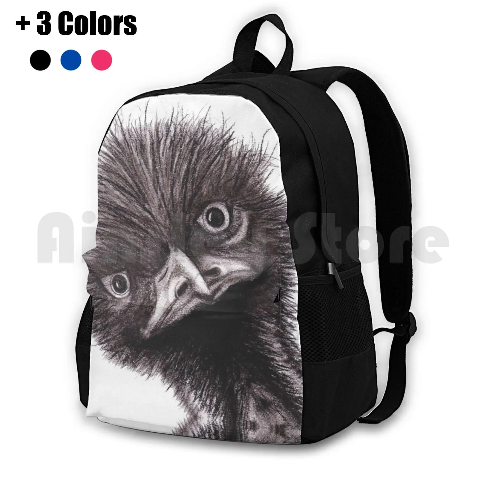 Funny Little Outdoor Hiking Backpack Waterproof Camping Travel Australian Bird Australia Tasmania Charcoal Black White Black