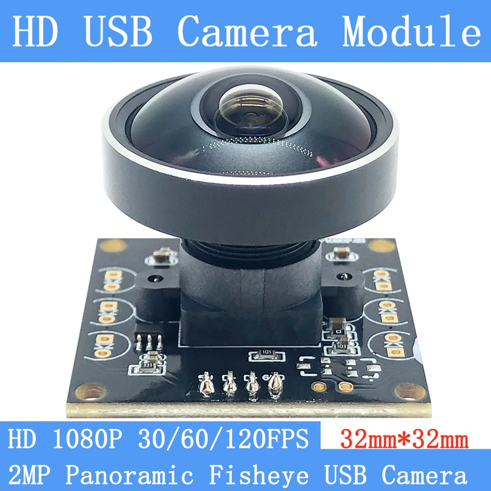 Plug Play 200W 360° Panoramic Fisheye Wide-angle Webcam CCTV OTG UVC 120fps 60FPS 30fps 1080P HD USB Camera Module for Windows