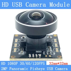 Plug Play 200W 360° Panoramic Fisheye Wide-angle Webcam CCTV OTG UVC 120fps 60FPS 30fps 1080P HD USB Camera Module for Windows