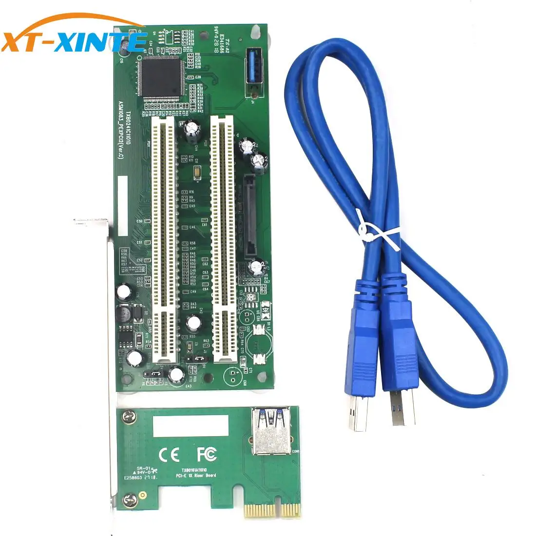 

XT-XINTE PCI-E Express X1 to Dual PCI Riser Extend Adapter Card USB 3.0 Add on Cards Converter with SATA 15pin Power Cable