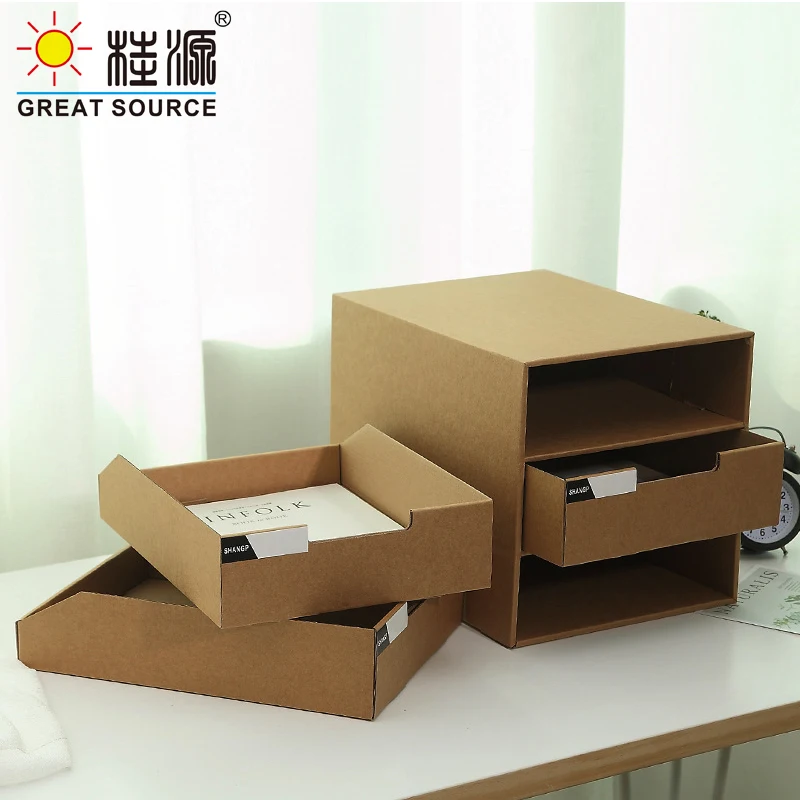 MQQ 3 Layers Storage Composable Cabinet Office 3 Drawers  Corrugate Foldable Home Storage Kraft Paper Environment Friendly(2PCS)