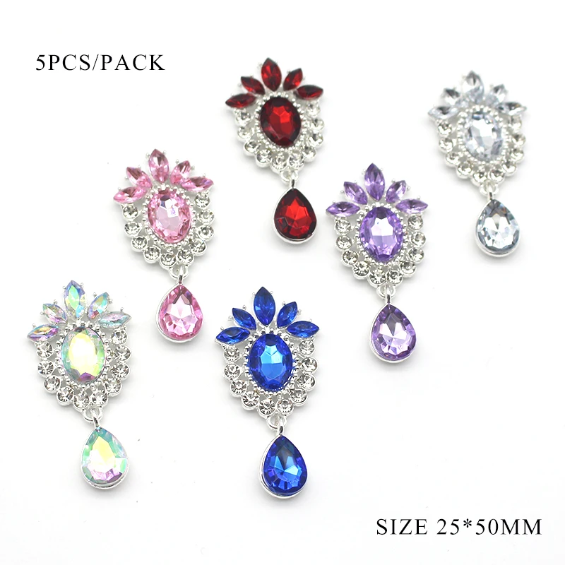 New 5PCS DIY Alloy Rhinestones Pendant Brooches Buttons For Party Festival Warm and Romantic 25*50MM Mix ColorSewing Accessories