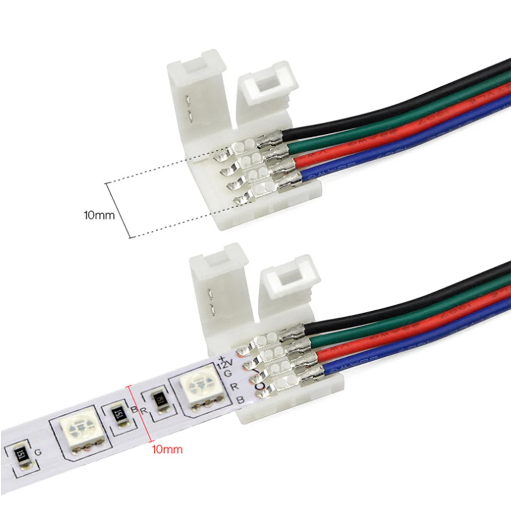 10PCS 15cm 4 Pin 5050 3528 LED RGB Connector Extension Cable Wire LED Strip Clip New Exquisite Workman For Led Strip Connector