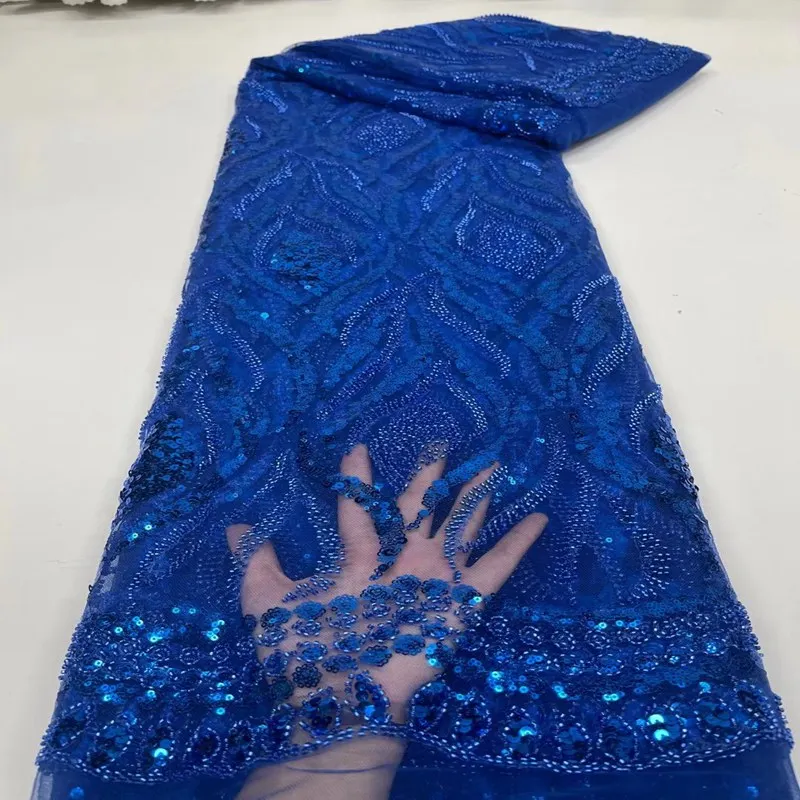 Latest French Nigerian Lace Fabrics blue African Sequence Lace Fabric for Bridal Lace Nigerian Net Lace Fabric TS9302