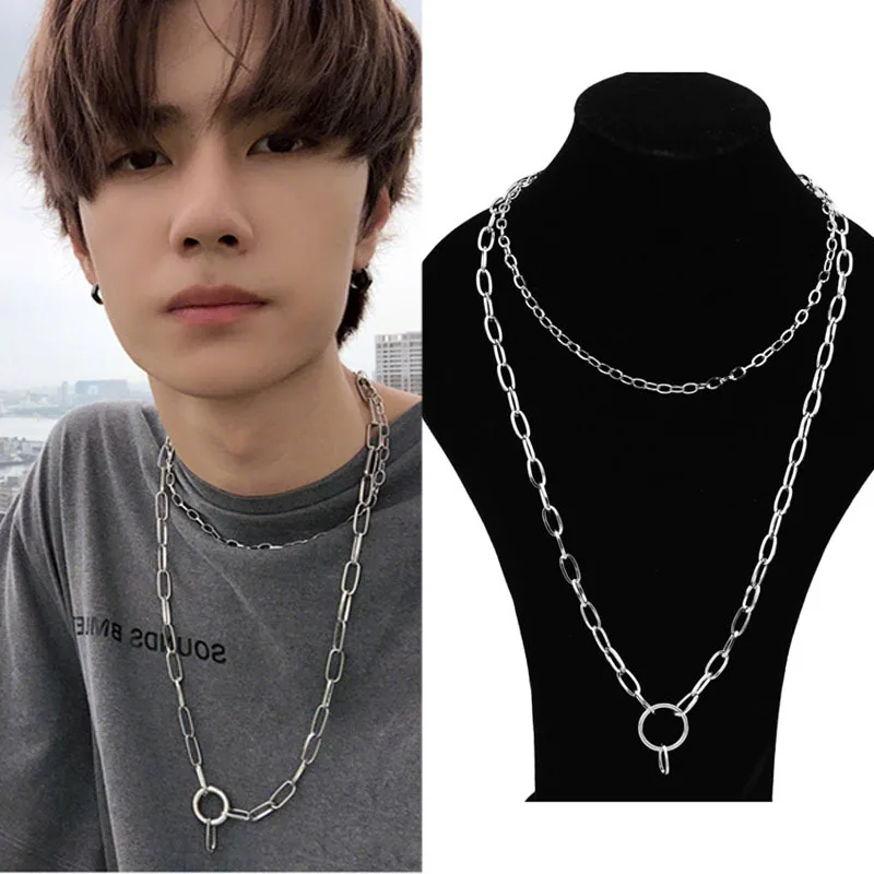 KPOP star with the neck necklace Men and women short necklace personality long chain necklace short neck chain stainless steel