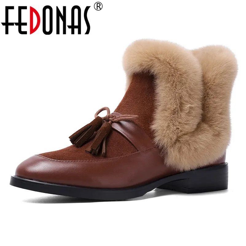 

FEDONAS Fashion Women Genuine Leather Ankle Boots Butterfly-knot Casual Basic Shoes Woman New Autumn Winter Short Snow Boots